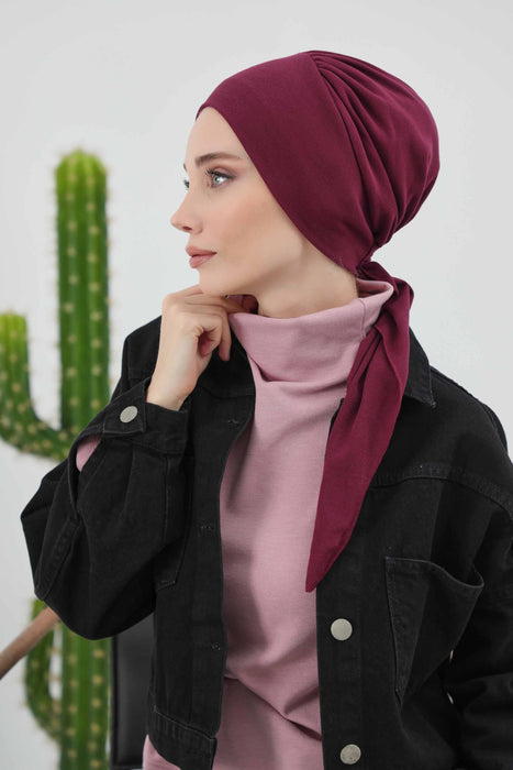 Women's Adjustable Ribbed Turban Bonnet with Long Tail, Instant Winter Turban Bonnet with Tie-Back Tail, Fashionable Women Hijab,B-49RB