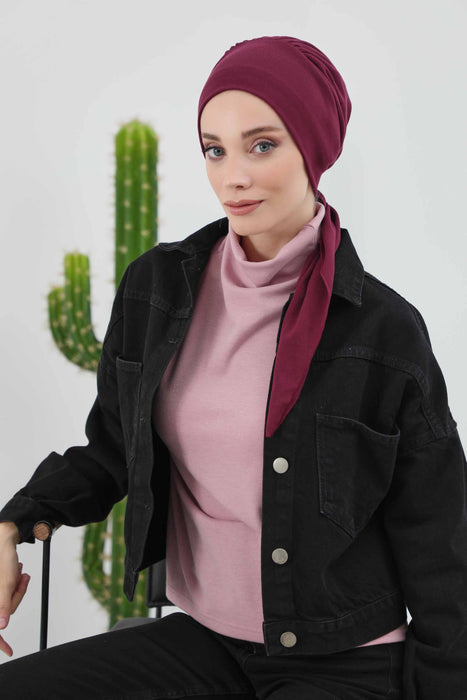 Women's Adjustable Ribbed Turban Bonnet with Long Tail, Instant Winter Turban Bonnet with Tie-Back Tail, Fashionable Women Hijab,B-49RB