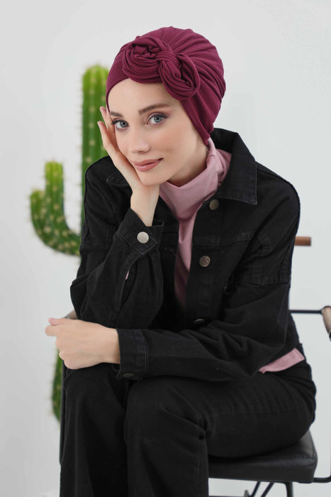 Women's Adjustable Ribbed Turban Bonnet with Long Tail, Instant Winter Turban Bonnet with Tie-Back Tail, Fashionable Women Hijab,B-49RB