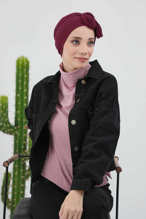 Women's Adjustable Ribbed Turban Bonnet with Long Tail, Instant Winter Turban Bonnet with Tie-Back Tail, Fashionable Women Hijab,B-49RB