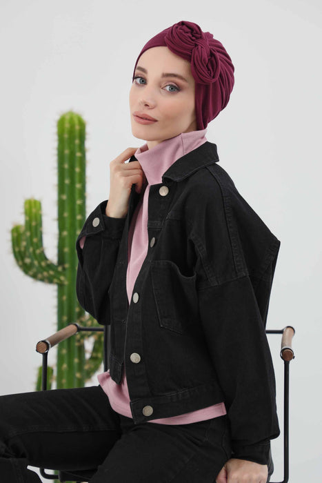 Women's Adjustable Ribbed Turban Bonnet with Long Tail, Instant Winter Turban Bonnet with Tie-Back Tail, Fashionable Women Hijab,B-49RB