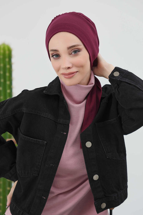 Women's Adjustable Ribbed Turban Bonnet with Long Tail, Instant Winter Turban Bonnet with Tie-Back Tail, Fashionable Women Hijab,B-49RB