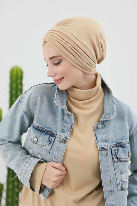 Stretchable Shirred Winter Turban Bonnet for Women, Warm and Stylish Headwrap, Soft Ribbed Winter Instant Turban Chemo Headwear,B-13RB