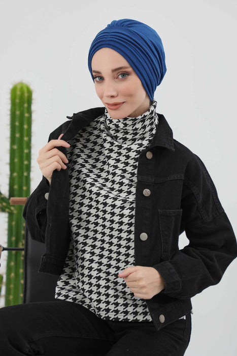 Stretchable Shirred Winter Turban Bonnet for Women, Warm and Stylish Headwrap, Soft Ribbed Winter Instant Turban Chemo Headwear,B-13RB