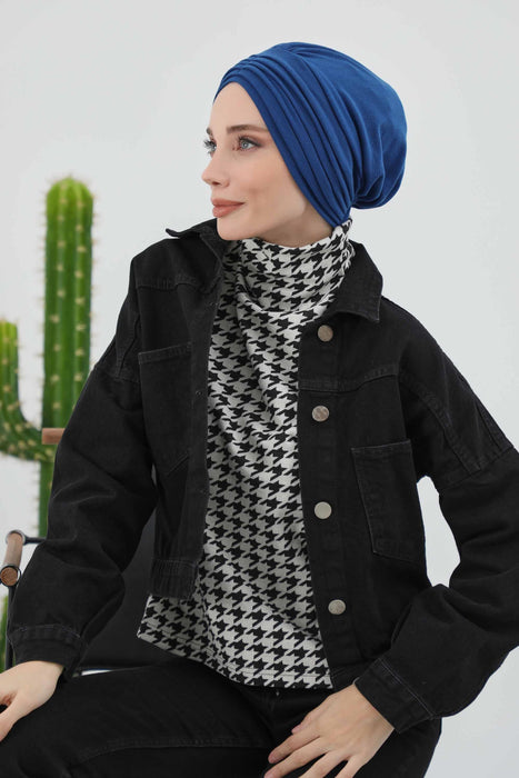 Stretchable Shirred Winter Turban Bonnet for Women, Warm and Stylish Headwrap, Soft Ribbed Winter Instant Turban Chemo Headwear,B-13RB