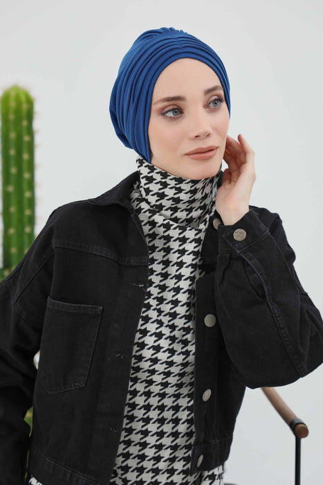 Stretchable Shirred Winter Turban Bonnet for Women, Warm and Stylish Headwrap, Soft Ribbed Winter Instant Turban Chemo Headwear,B-13RB