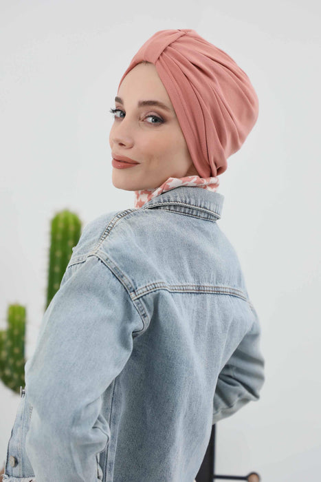 Gemütlicher, gerippter Winterturban aus Stretchmaterial für Krebspatientinnen, leicht zu tragender Instant-Turban-Hijab, weiches Chemo-Kopftuch für Frauen, B-68RB