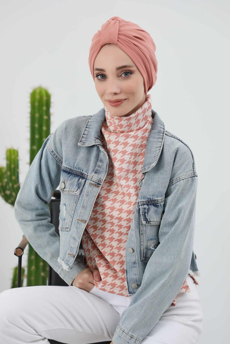 Gemütlicher, gerippter Winterturban aus Stretchmaterial für Krebspatientinnen, leicht zu tragender Instant-Turban-Hijab, weiches Chemo-Kopftuch für Frauen, B-68RB