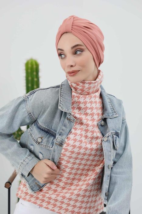 Gemütlicher, gerippter Winterturban aus Stretchmaterial für Krebspatientinnen, leicht zu tragender Instant-Turban-Hijab, weiches Chemo-Kopftuch für Frauen, B-68RB