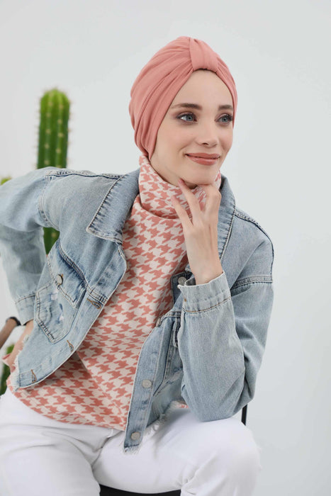 Gemütlicher, gerippter Winterturban aus Stretchmaterial für Krebspatientinnen, leicht zu tragender Instant-Turban-Hijab, weiches Chemo-Kopftuch für Frauen, B-68RB