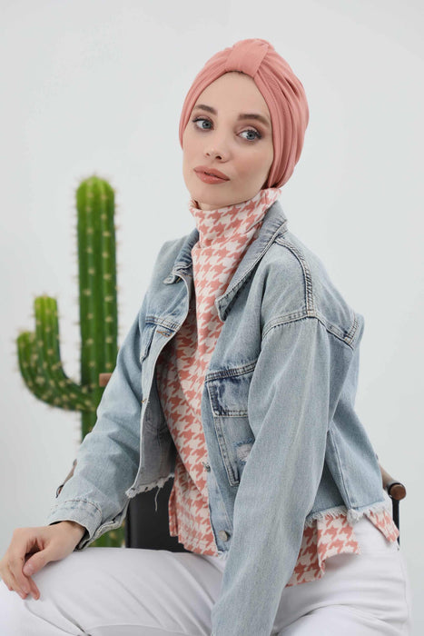 Gemütlicher, gerippter Winterturban aus Stretchmaterial für Krebspatientinnen, leicht zu tragender Instant-Turban-Hijab, weiches Chemo-Kopftuch für Frauen, B-68RB