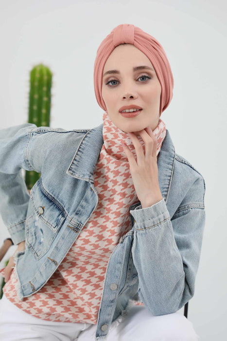 Gemütlicher, gerippter Winterturban aus Stretchmaterial für Krebspatientinnen, leicht zu tragender Instant-Turban-Hijab, weiches Chemo-Kopftuch für Frauen, B-68RB