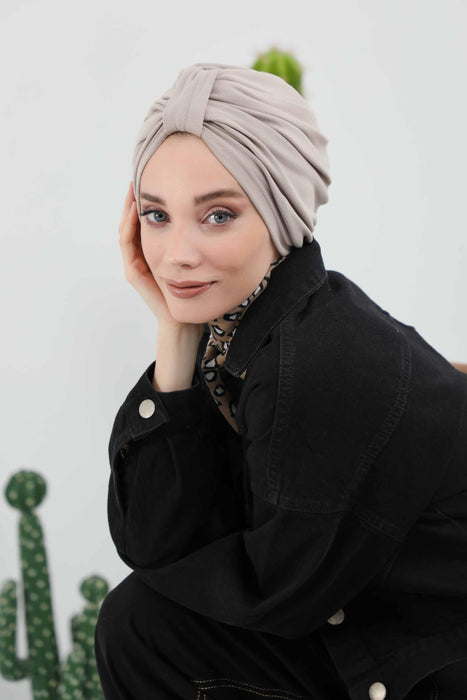 Gemütlicher, gerippter Winterturban aus Stretchmaterial für Krebspatientinnen, leicht zu tragender Instant-Turban-Hijab, weiches Chemo-Kopftuch für Frauen, B-68RB