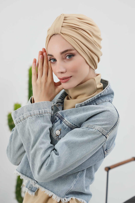 Gemütlicher, gerippter Winterturban aus Stretchmaterial für Krebspatientinnen, leicht zu tragender Instant-Turban-Hijab, weiches Chemo-Kopftuch für Frauen, B-68RB