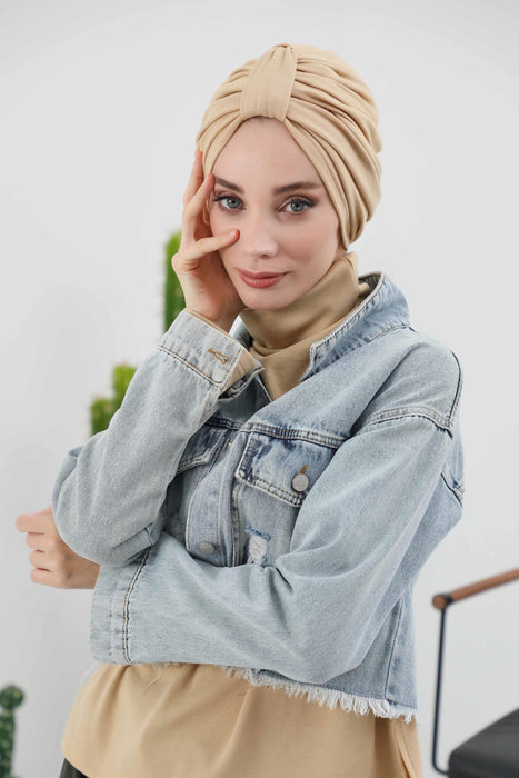 Gemütlicher, gerippter Winterturban aus Stretchmaterial für Krebspatientinnen, leicht zu tragender Instant-Turban-Hijab, weiches Chemo-Kopftuch für Frauen, B-68RB