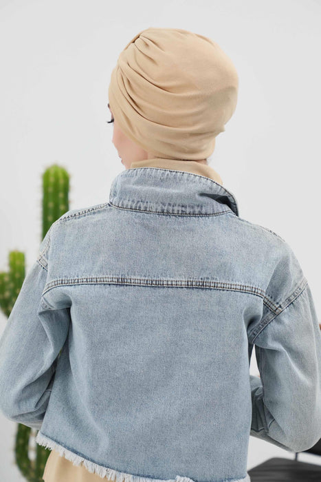 Gemütlicher, gerippter Winterturban aus Stretchmaterial für Krebspatientinnen, leicht zu tragender Instant-Turban-Hijab, weiches Chemo-Kopftuch für Frauen, B-68RB