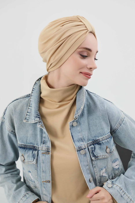 Gemütlicher, gerippter Winterturban aus Stretchmaterial für Krebspatientinnen, leicht zu tragender Instant-Turban-Hijab, weiches Chemo-Kopftuch für Frauen, B-68RB