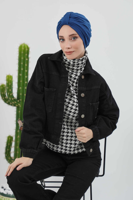 Gemütlicher, gerippter Winterturban aus Stretchmaterial für Krebspatientinnen, leicht zu tragender Instant-Turban-Hijab, weiches Chemo-Kopftuch für Frauen, B-68RB