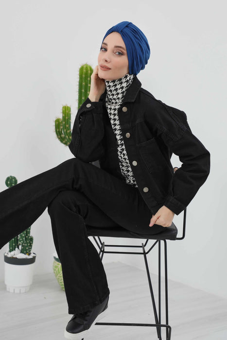 Gemütlicher, gerippter Winterturban aus Stretchmaterial für Krebspatientinnen, leicht zu tragender Instant-Turban-Hijab, weiches Chemo-Kopftuch für Frauen, B-68RB