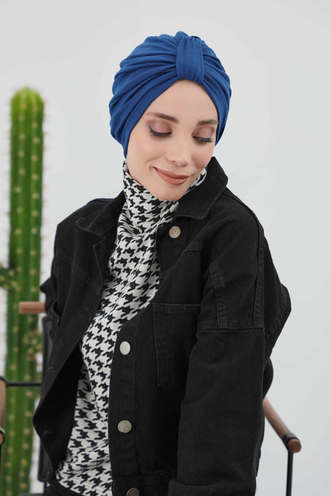 Gemütlicher, gerippter Winterturban aus Stretchmaterial für Krebspatientinnen, leicht zu tragender Instant-Turban-Hijab, weiches Chemo-Kopftuch für Frauen, B-68RB