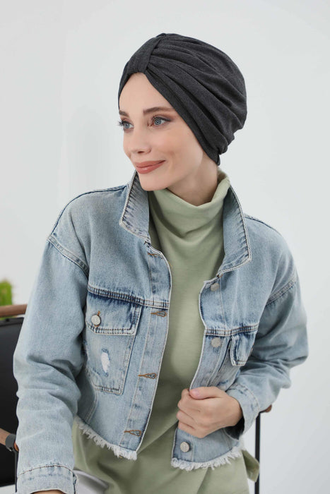 Gemütlicher, gerippter Winterturban aus Stretchmaterial für Krebspatientinnen, leicht zu tragender Instant-Turban-Hijab, weiches Chemo-Kopftuch für Frauen, B-68RB