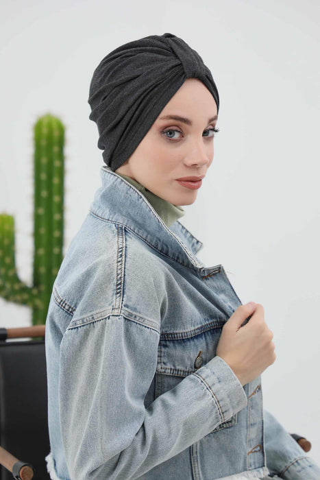 Gemütlicher, gerippter Winterturban aus Stretchmaterial für Krebspatientinnen, leicht zu tragender Instant-Turban-Hijab, weiches Chemo-Kopftuch für Frauen, B-68RB