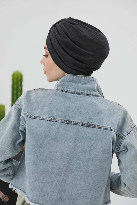 Gemütlicher, gerippter Winterturban aus Stretchmaterial für Krebspatientinnen, leicht zu tragender Instant-Turban-Hijab, weiches Chemo-Kopftuch für Frauen, B-68RB