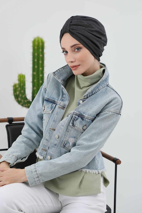 Gemütlicher, gerippter Winterturban aus Stretchmaterial für Krebspatientinnen, leicht zu tragender Instant-Turban-Hijab, weiches Chemo-Kopftuch für Frauen, B-68RB