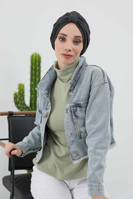 Gemütlicher, gerippter Winterturban aus Stretchmaterial für Krebspatientinnen, leicht zu tragender Instant-Turban-Hijab, weiches Chemo-Kopftuch für Frauen, B-68RB