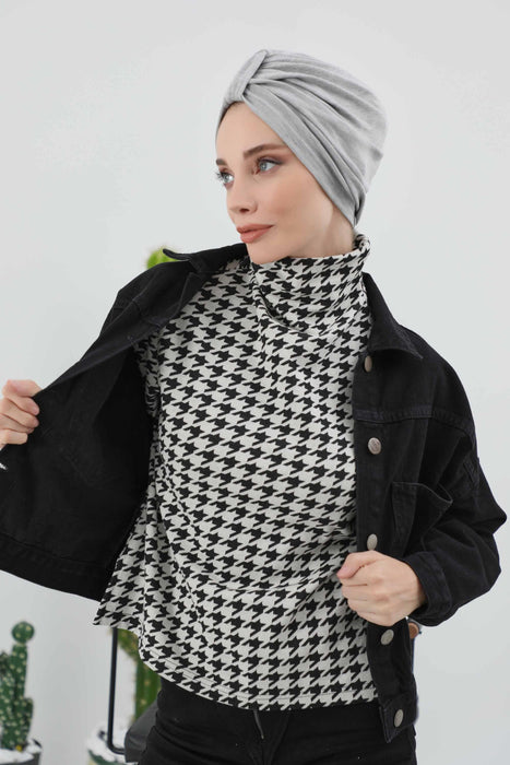 Gemütlicher, gerippter Winterturban aus Stretchmaterial für Krebspatientinnen, leicht zu tragender Instant-Turban-Hijab, weiches Chemo-Kopftuch für Frauen, B-68RB