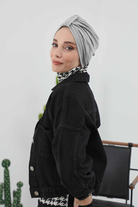 Gemütlicher, gerippter Winterturban aus Stretchmaterial für Krebspatientinnen, leicht zu tragender Instant-Turban-Hijab, weiches Chemo-Kopftuch für Frauen, B-68RB