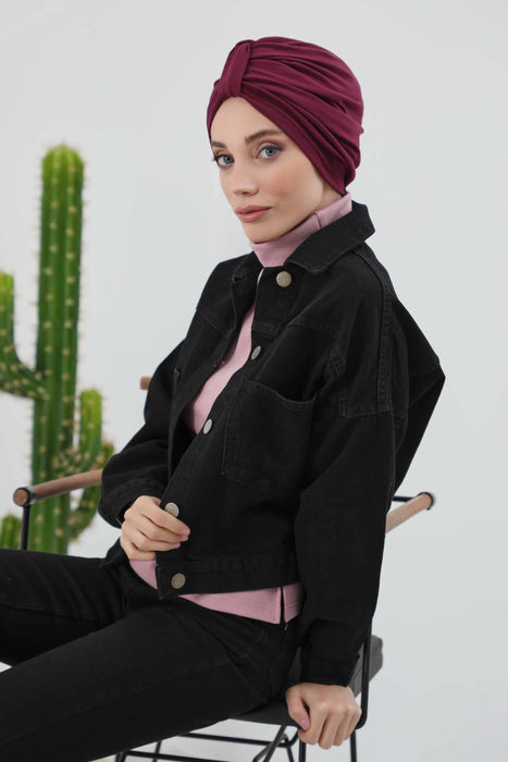 Gemütlicher, gerippter Winterturban aus Stretchmaterial für Krebspatientinnen, leicht zu tragender Instant-Turban-Hijab, weiches Chemo-Kopftuch für Frauen, B-68RB