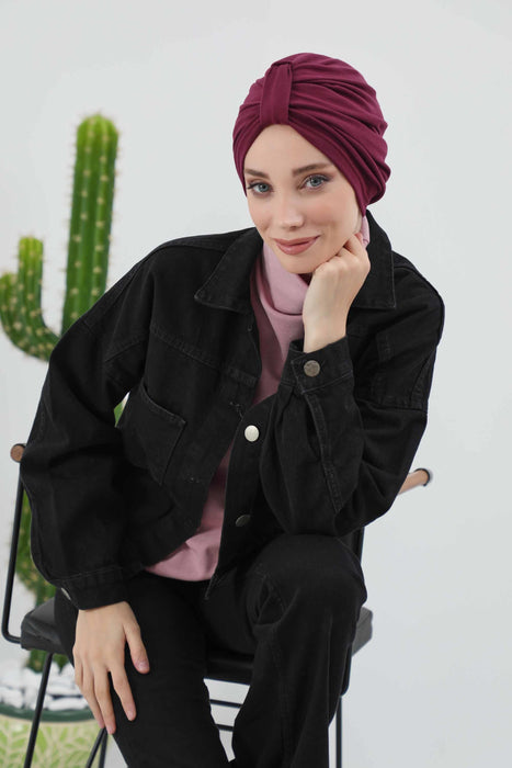 Gemütlicher, gerippter Winterturban aus Stretchmaterial für Krebspatientinnen, leicht zu tragender Instant-Turban-Hijab, weiches Chemo-Kopftuch für Frauen, B-68RB