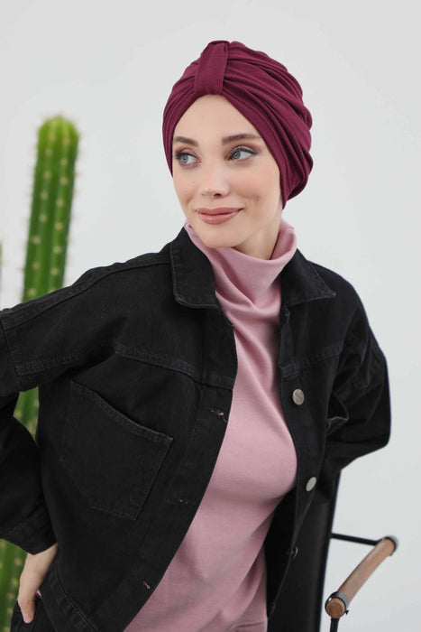 Gemütlicher, gerippter Winterturban aus Stretchmaterial für Krebspatientinnen, leicht zu tragender Instant-Turban-Hijab, weiches Chemo-Kopftuch für Frauen, B-68RB