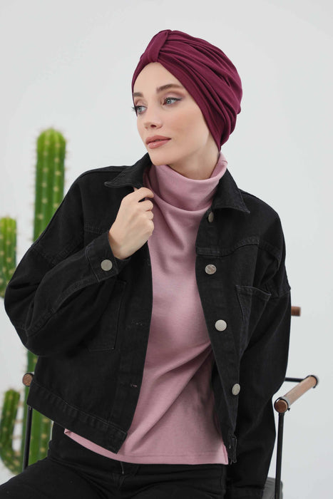 Gemütlicher, gerippter Winterturban aus Stretchmaterial für Krebspatientinnen, leicht zu tragender Instant-Turban-Hijab, weiches Chemo-Kopftuch für Frauen, B-68RB