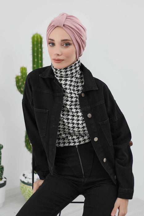 Gemütlicher, gerippter Winterturban aus Stretchmaterial für Krebspatientinnen, leicht zu tragender Instant-Turban-Hijab, weiches Chemo-Kopftuch für Frauen, B-68RB