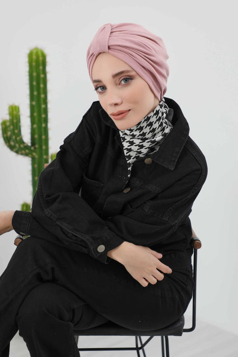 Gemütlicher, gerippter Winterturban aus Stretchmaterial für Krebspatientinnen, leicht zu tragender Instant-Turban-Hijab, weiches Chemo-Kopftuch für Frauen, B-68RB