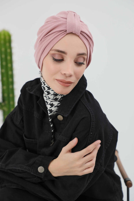 Gemütlicher, gerippter Winterturban aus Stretchmaterial für Krebspatientinnen, leicht zu tragender Instant-Turban-Hijab, weiches Chemo-Kopftuch für Frauen, B-68RB