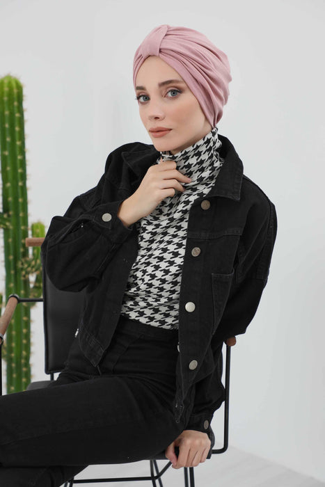 Gemütlicher, gerippter Winterturban aus Stretchmaterial für Krebspatientinnen, leicht zu tragender Instant-Turban-Hijab, weiches Chemo-Kopftuch für Frauen, B-68RB