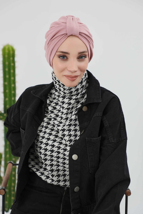 Gemütlicher, gerippter Winterturban aus Stretchmaterial für Krebspatientinnen, leicht zu tragender Instant-Turban-Hijab, weiches Chemo-Kopftuch für Frauen, B-68RB