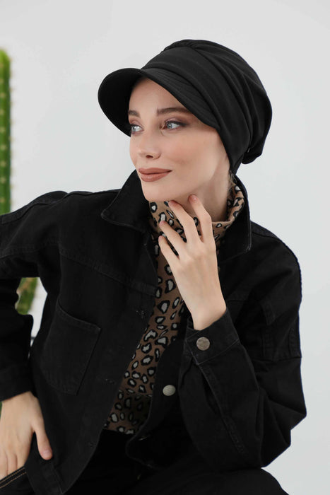 Stylish Visor Hijab Turban for Winter, Ribbed Polyviscose Instant Turban Bonnet for Women, Warm Winter Turban with Built-In Visor,B-73IV