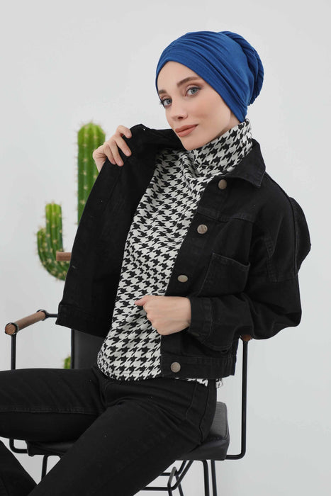 Nahtlose Winter-Turbanhaube mit integriertem Schal, gemütliches geripptes Kopftuch für Damen, stilvolle Instant-Turbanhaube für Damen, B-81RB