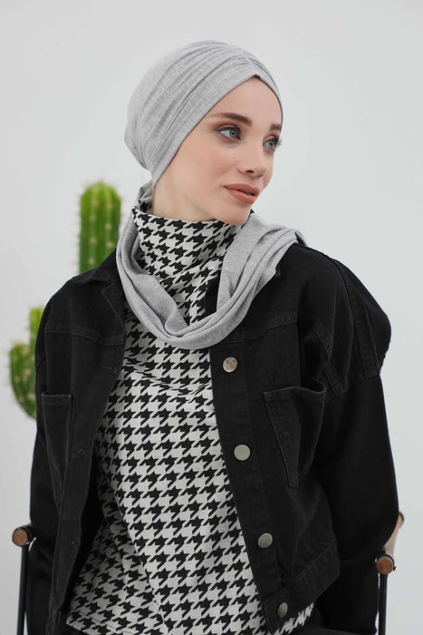 Nahtlose Winter-Turbanhaube mit integriertem Schal, gemütliches geripptes Kopftuch für Damen, stilvolle Instant-Turbanhaube für Damen, B-81RB