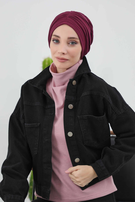 Nahtlose Winter-Turbanhaube mit integriertem Schal, gemütliches geripptes Kopftuch für Damen, stilvolle Instant-Turbanhaube für Damen, B-81RB