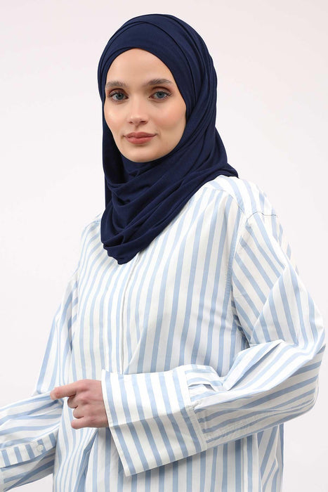 95% Cotton Adjustable Hijab Shawl, Easy to Wear Shawl Head Scarf for Women for Everyday Elegance, Instant Shawl for Modest Fashion,CPS-31 Navy Blue