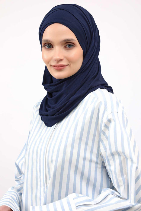95% Cotton Adjustable Hijab Shawl, Easy to Wear Shawl Head Scarf for Women for Everyday Elegance, Instant Shawl for Modest Fashion,CPS-31 Navy Blue