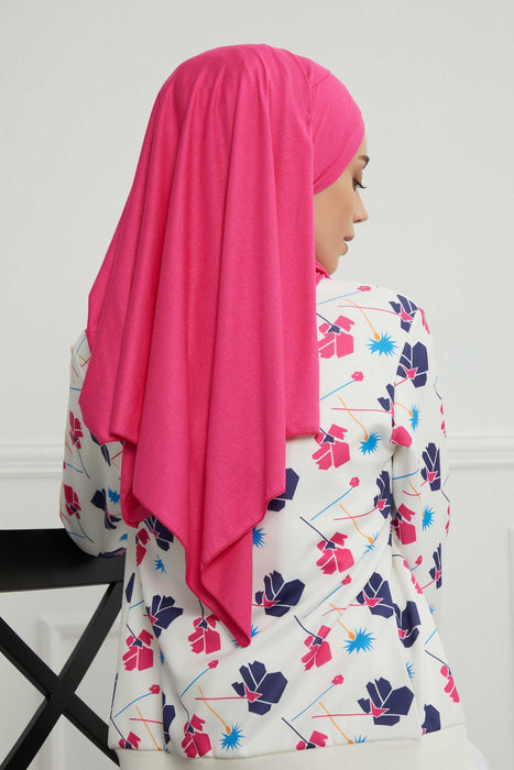 95% Cotton Adjustable Hijab Shawl, Easy to Wear Shawl Head Scarf for Women for Everyday Elegance, Instant Shawl for Modest Fashion,CPS-31 Fuchsia