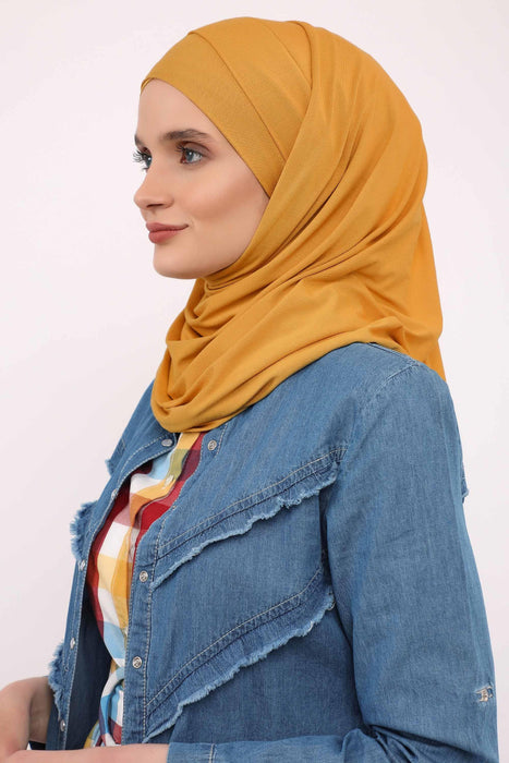 95% Cotton Adjustable Hijab Shawl, Easy to Wear Shawl Head Scarf for Women for Everyday Elegance, Instant Shawl for Modest Fashion,CPS-31 Mustard Yellow