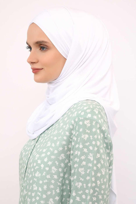 95% Cotton Adjustable Hijab Shawl, Easy to Wear Shawl Head Scarf for Women for Everyday Elegance, Instant Shawl for Modest Fashion,CPS-31 White