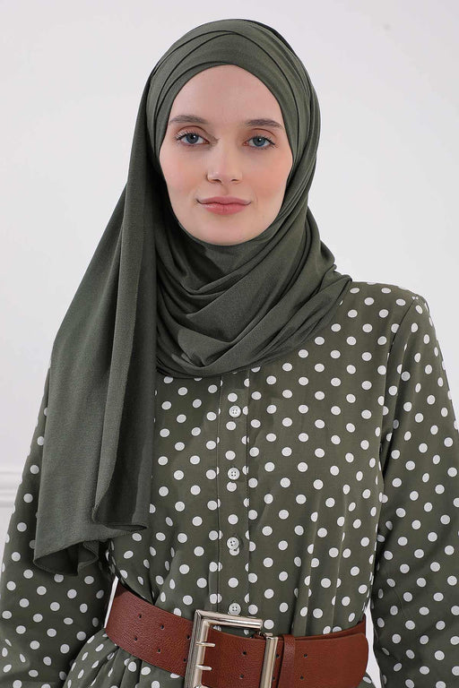 95% Cotton Adjustable Hijab Shawl, Easy to Wear Shawl Head Scarf for Women for Everyday Elegance, Instant Shawl for Modest Fashion,CPS-31 Army Green